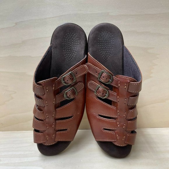 Sas Tripad Comfort Womens Leather Wedge Heel Buckle Brown Slide Sandals Sz 10 N - Picture 4 of 6